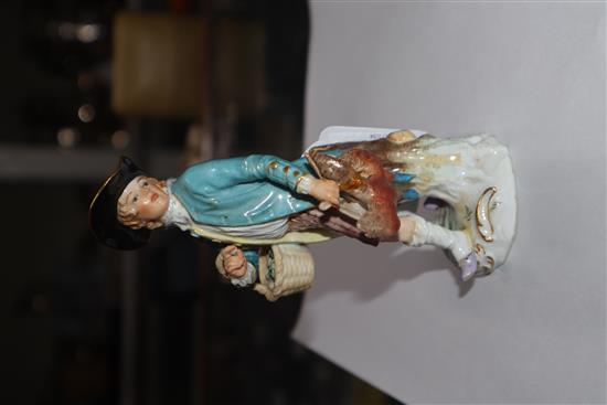 A Meissen figure of a fowler, 19th century, repaired